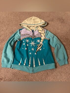 Disney Elsa-Inspired Teal, Light Blue & Cream Zip Hoodie size XS 4/5 Frozen